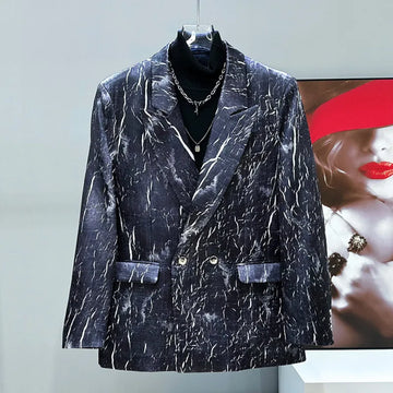 Marble Printed Double-Breasted Blazer